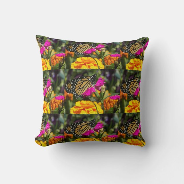 Coussin Papillon Monarque sur Marigold rose (Recto)