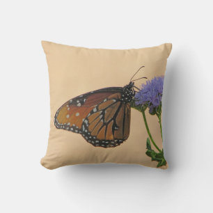 Coussin Papillon orange Noir Monarque Violet Fleur