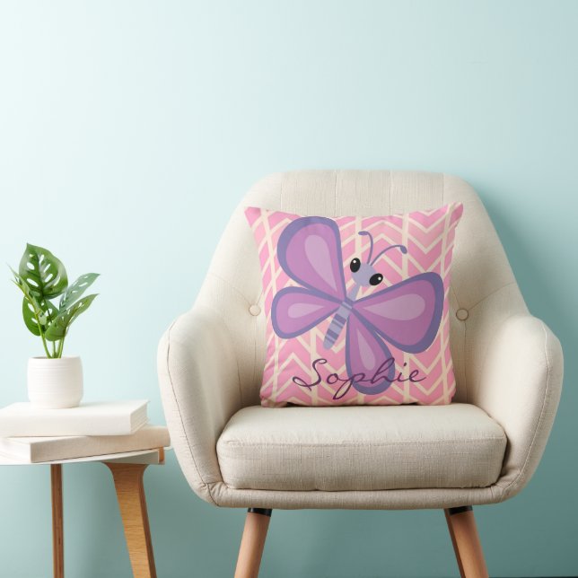 Coussin papillon pourpre pour fille personnalisée (Chaise)