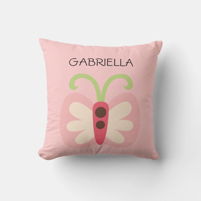 Coussin Papillon rose avec nom (Recto)