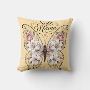 Coussin Papillon Rose et Lys Élégant "Maman Douce" Graphi