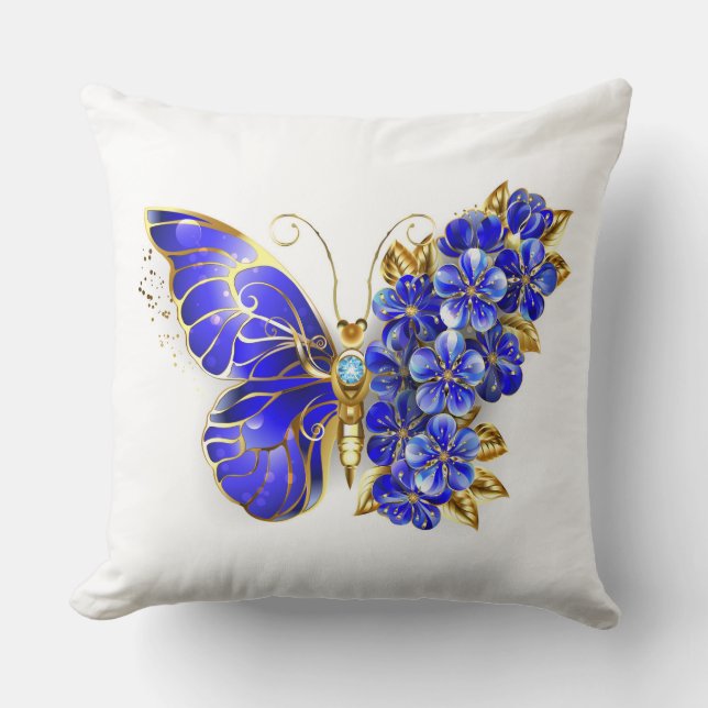 Coussin Papillon saphir à fleurs (Recto)