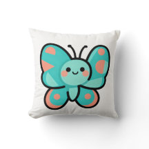 Papillon sarcelle Kawaii visage heureux Art de des