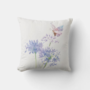 Coussin Papillon sur Fleurs de Jardin Floral Aquarelle Art