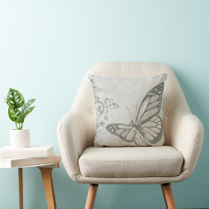 Coussin Papillon sur Gris