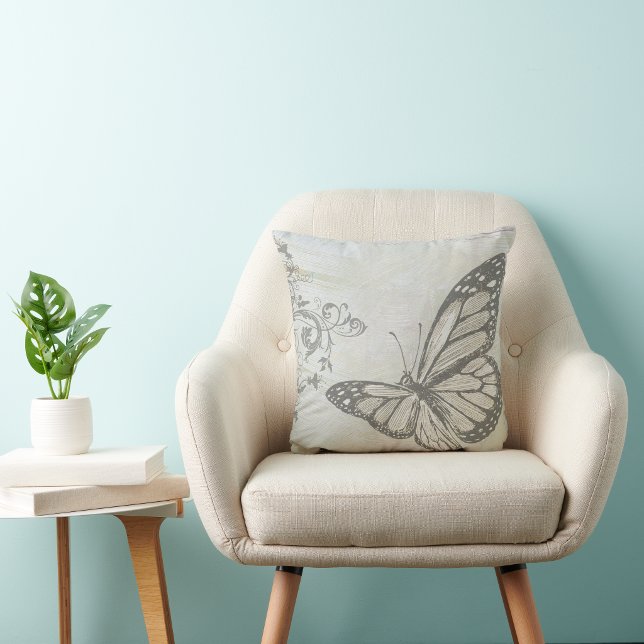 Coussin Papillon sur Gris (Créateur téléchargé)