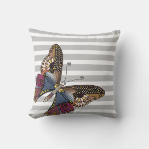 Coussin Papillon sur Gris et Blancs