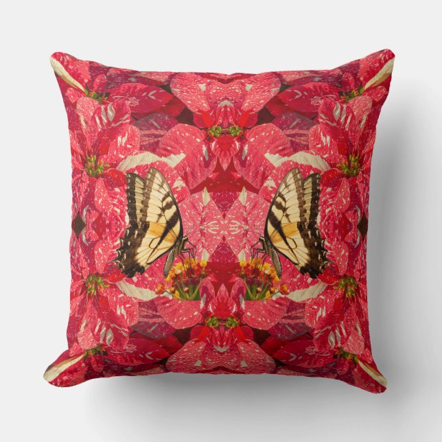 Coussin Papillon Swallowtail sur Red Poinsettia Flower (Recto)