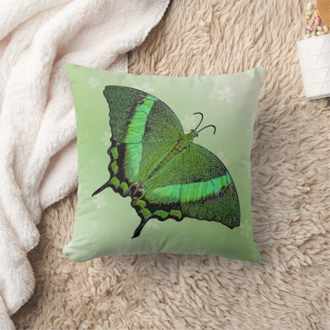 Coussin Papillon vert sur vert clair - romantique (Couverture)