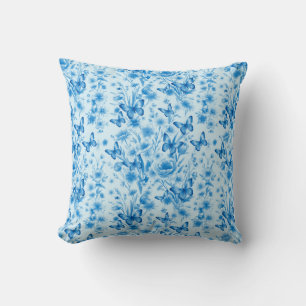 Coussin Papillons bleus et fleurs