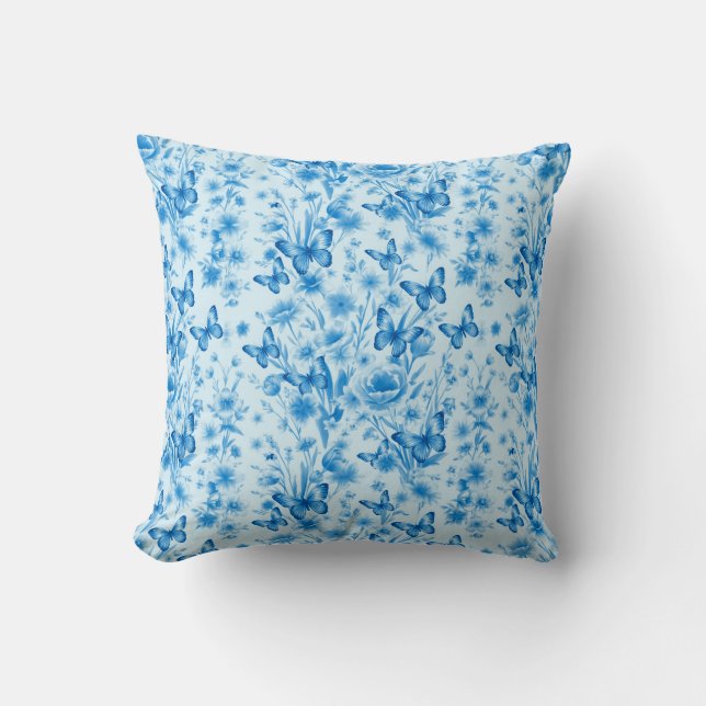 Coussin Papillons bleus et fleurs (Recto)