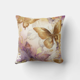 Coussin Papillons d'aquarelle à papillon pourpre et or
