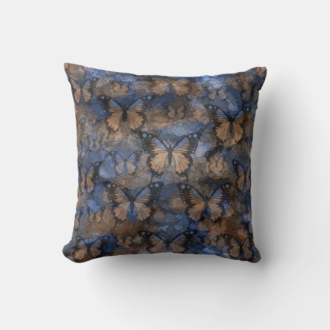 Coussin Papillons de brun bleu (Recto)
