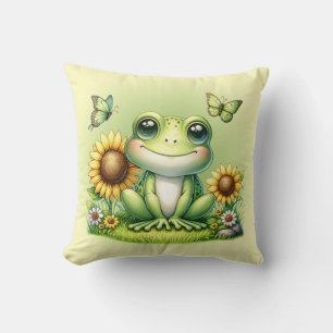 Coussin Papillons de grenouille à caricature et tournesols