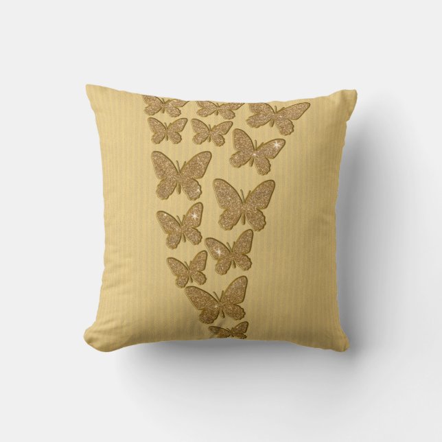 Coussin Papillons de parties scintillantes d'or (Recto)