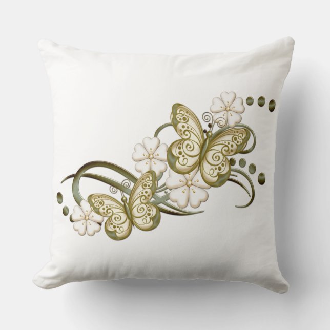 Coussin Papillons d'or Motif Floral Jeu d'oreiller (Recto)