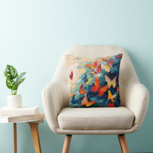 Coussin Papillons en mouvement – Vol abstrait expressif