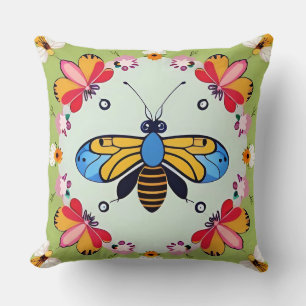 Coussin Papillons et Abeilles Ornés de Fleurs