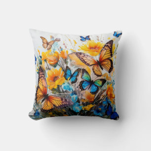Coussin Papillons et fleurs