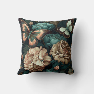 Coussin Papillons et fleurs design classique foncé