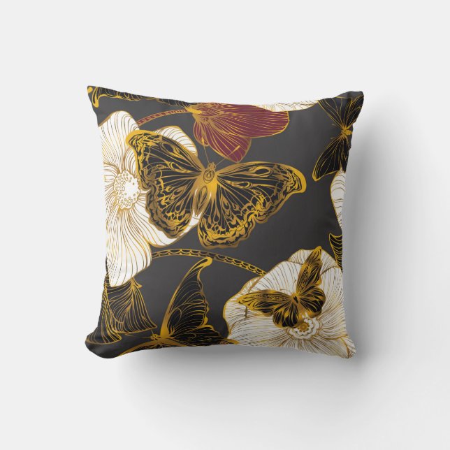 Coussin Papillons & Fleurs : Motif Boho de printemps (Recto)