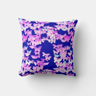 Coussin Papillons, lavande et bleu foncé