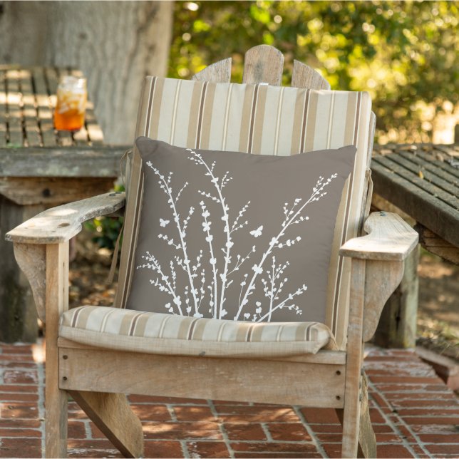 Coussin Papillons Marron Branches Botaniques Moderne   (Chaise)