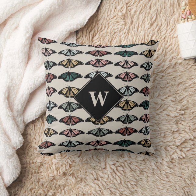 Coussin Papillons neutres modernes Monogramme Motif de jar (Couverture)