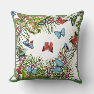Coussin Papillons Plante tropicaux Berries Bleu rouge