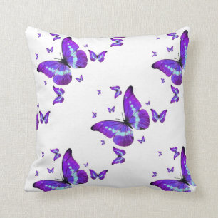 COUSSIN PAPILLONS POURPRES SUR L'ART BLANC