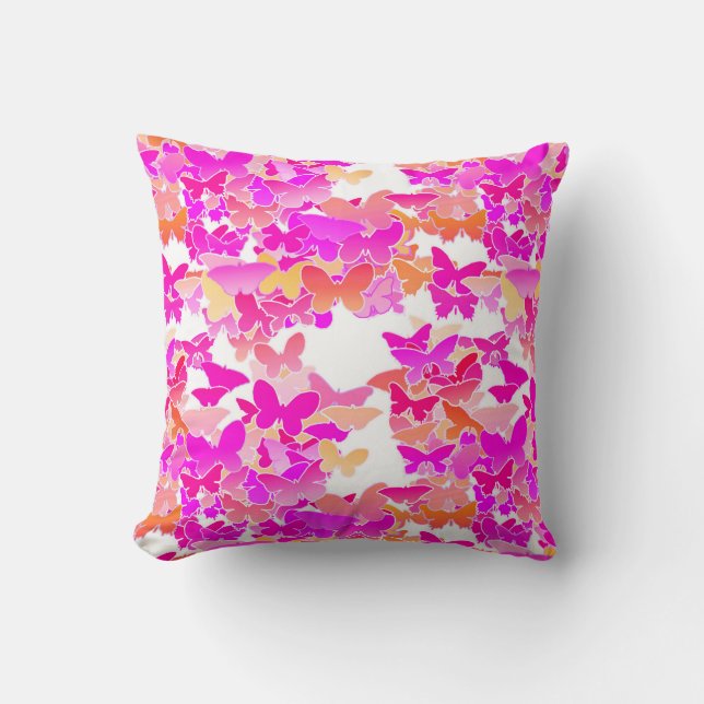 Coussin Papillons, rose, fuchsia et corail (Recto)