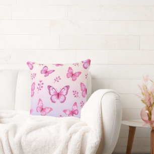 Coussin Papillons roses et motif de fleurs