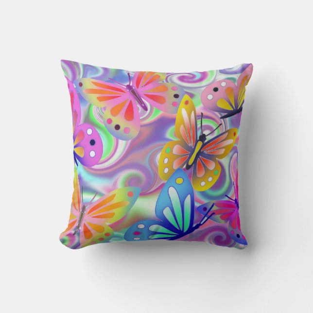 Coussin Papillons roses psychédéliques (Recto)