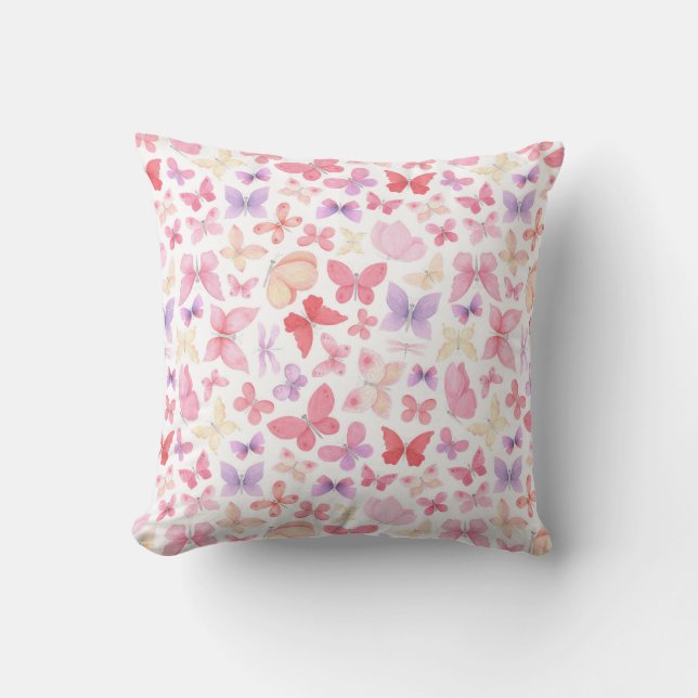 Coussin Papillons roses violets jaunes (Recto)