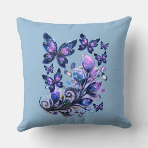 Coussin Papillons scintillants cosmiques bleus