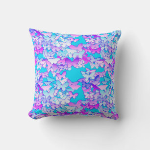 Coussin Papillons, violet et turquoise