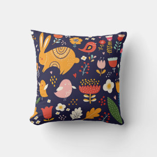 Coussin Pâques du printemps : fleurs, collection de lapins