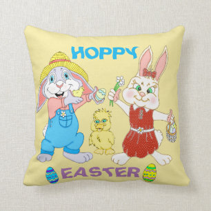 Coussin Pâques Garçon Et Lapins Fille