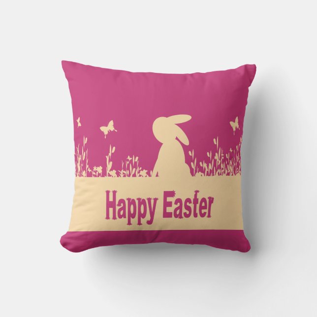 Coussin Pâques heureux, lièvre rêveur (Recto)