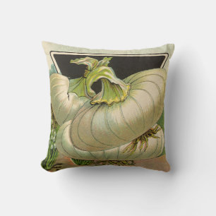 Coussin Paquet de semences vintage Étiquette Art Blanc Ber