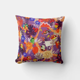 Coussin Paradis des fleurs d'oiseaux de la Jungle tropical