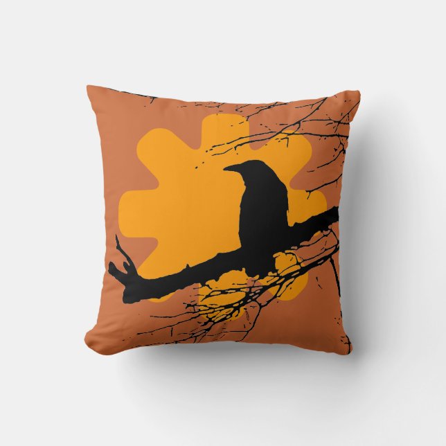 Coussin Paradis et soleil atomique, Jaune, Orange, Noir (Recto)