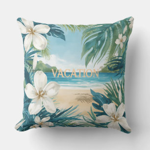 Coussin Paradis Tropical avec motif de fleurs de frangipan