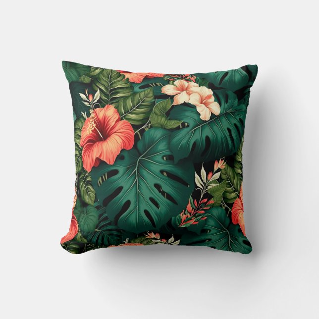 Coussin Paradis tropical coloré Hawaii Aloha Fleurs (Recto)