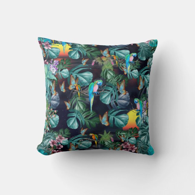 Coussin Paradis tropical de la flore au coucher du soleil (Recto)