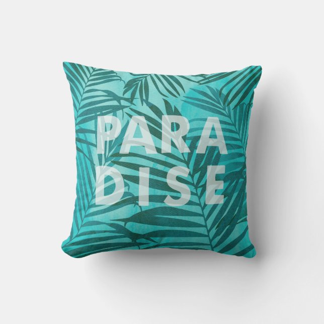 Coussin Paradise Palms hawaïens Tropical en Turquoise (Recto)