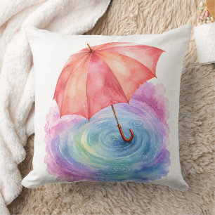 Coussin Parapluie Pastel Ondulations de Pluie Art Aquarell