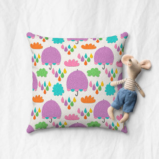 Coussin Parapluies violets avec nuages et gouttes de pluie