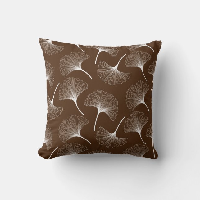 Coussin Parcelle de fleurs abstraites blanche et brune (Recto)