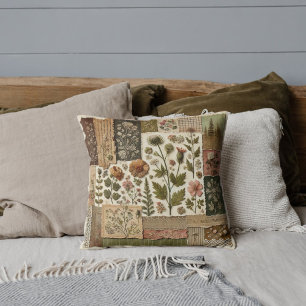 Coussin Parcelle en Patchwork Vert Rose Rustique Rétro Vin